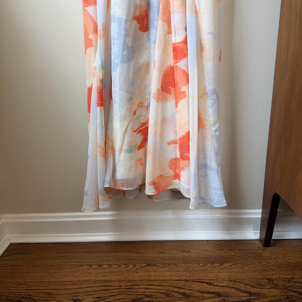 Abercrombie & Fitch Ivory Slip Dress with Coral and Pale Blue Accents - Picture 7 of 8